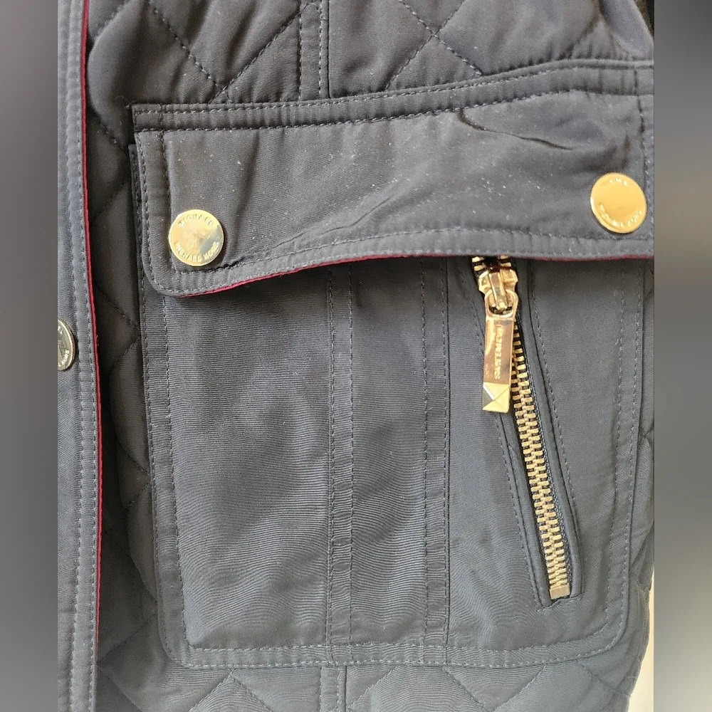 ​Michael Kors Black Quilted M65 Field Jacket | Pink Trim & Gold Hardware XSP